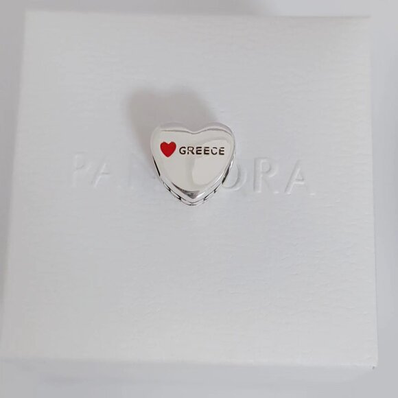 Pandora Greece Flag Charm I Love Greece Heart Charm Bead S925 Silver Pendant - Picture 2 of 6